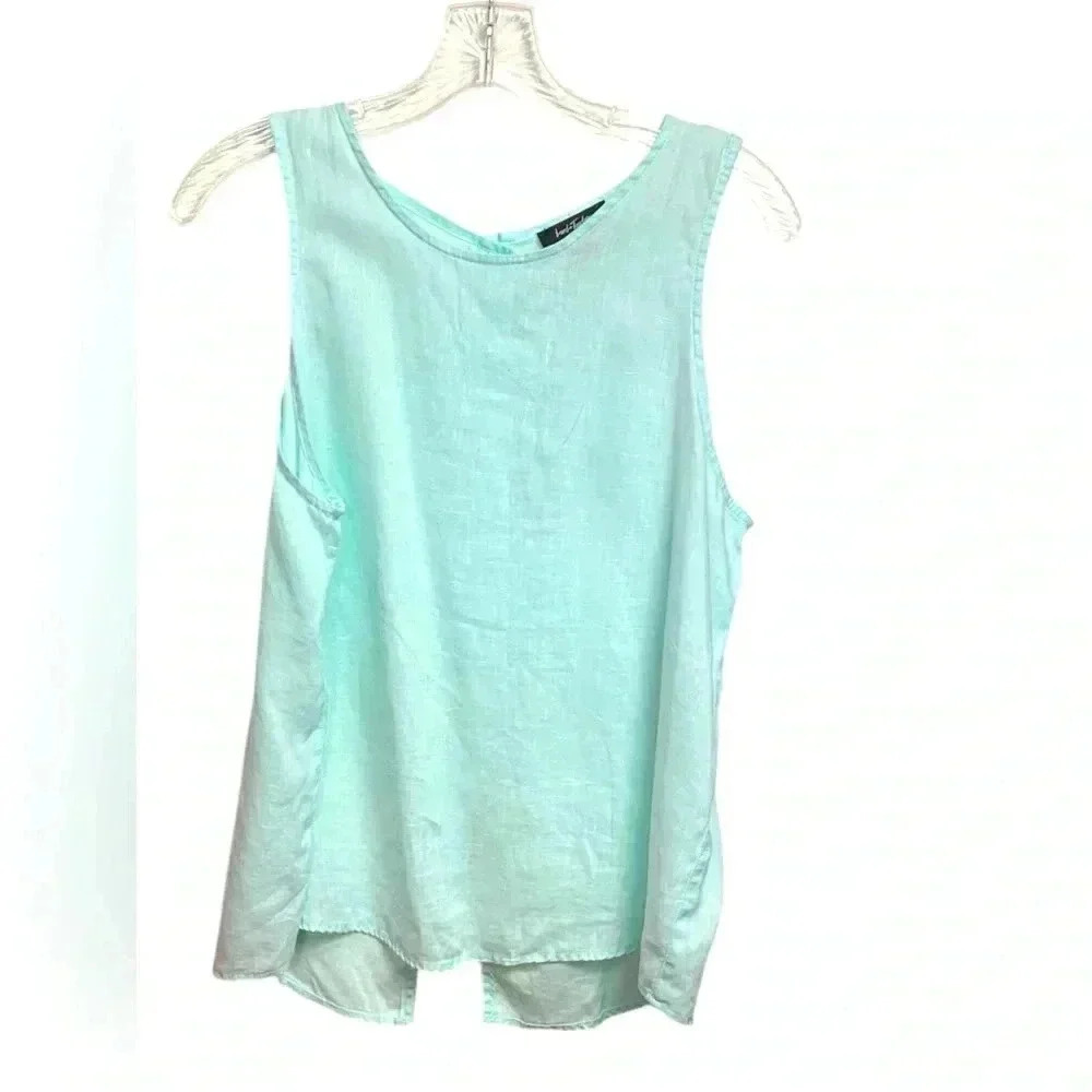 Lord & Taylor Petite 100% linen, lightweight, mint green tunic, back closure